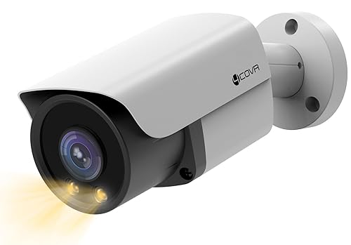 4COVR 5MP PoE IP Security Bullet Camera Outdoor, 5-Megapixel Wired Camera with Dual Lights Full-Color Night Vision, Two-Way Talk, Smart AI