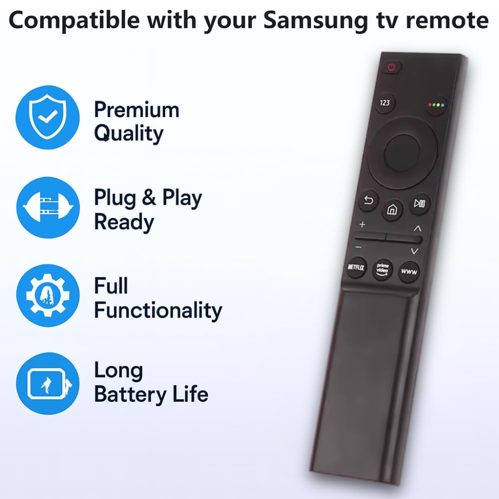 Universal Replacement Remote Control for Samsung TV - Compatible with Smart, QLED, 4K, LED, UHD & Curved Models - No Setup Required. Includes Netfli