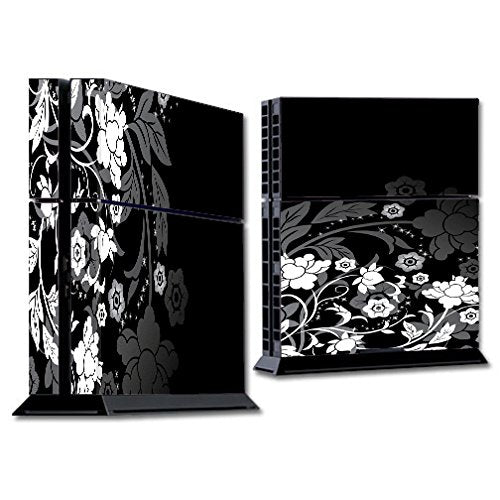 Skin Decal Vinyl Wrap for PS4 Sony Playstation Console (skins only) / Black Floral Pattern
