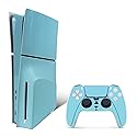 MightySkins Skin Compatible with PlayStation 5 Slim Disk Edition Bundle - Solid Baby Blue | Protective, Durable, and Unique Vinyl Decal wrap Cover |