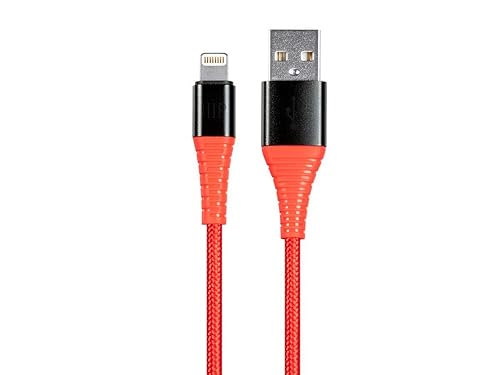 Monoprice Ultra Durable Nylon Braided MFi Certified Lightning to USB-A Charging Cable, 3 Feet, Red - Premium Series (Pack of 1)