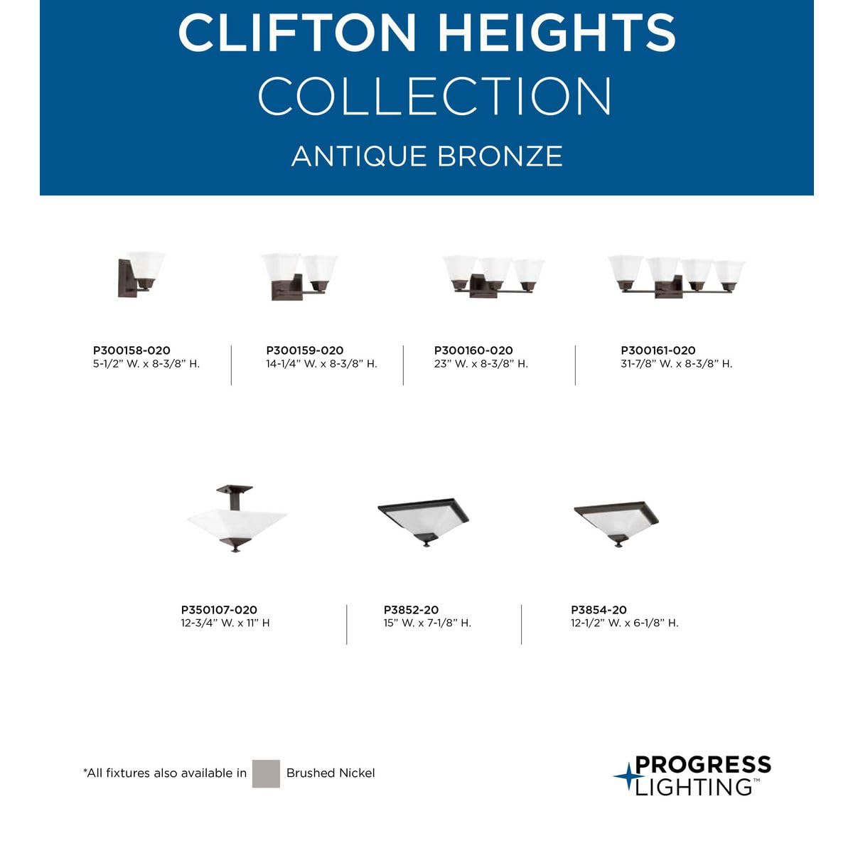 Progress Lighting Clifton Heights Collection 2-Light Etched Glass Craftsman Bath Vanity Light Antique Bronze, 8.38x14.25x14.25