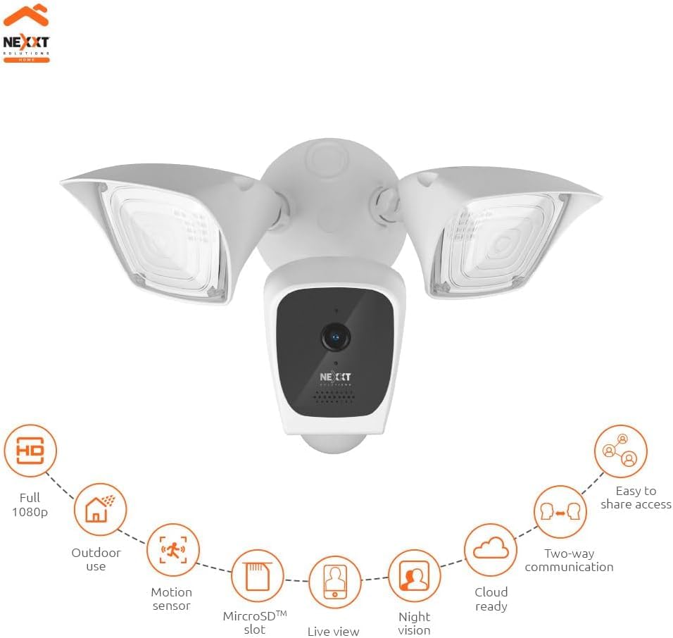 NEXXT Smart Wi-Fi Floodlight Camera - Outdoor Security, 2500 Lumens, 2K 150° View, Weather Resistant, Motion Detection, Night Vision, App Control |