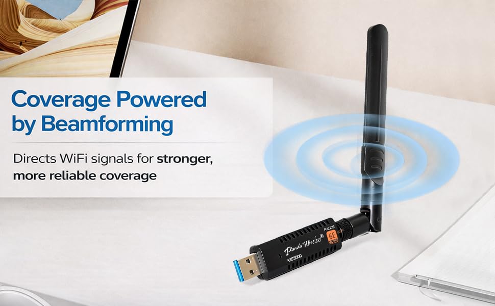 Panda Wireless® PAU0G AXE3000 Tri Band (2.4/5 / 6 GHz) WiFi 6E USB 3.0 Adapter - Windows 10/11, Zorin, MX Linux, EndeavourOS, Mint, Ubuntu, Manjaro