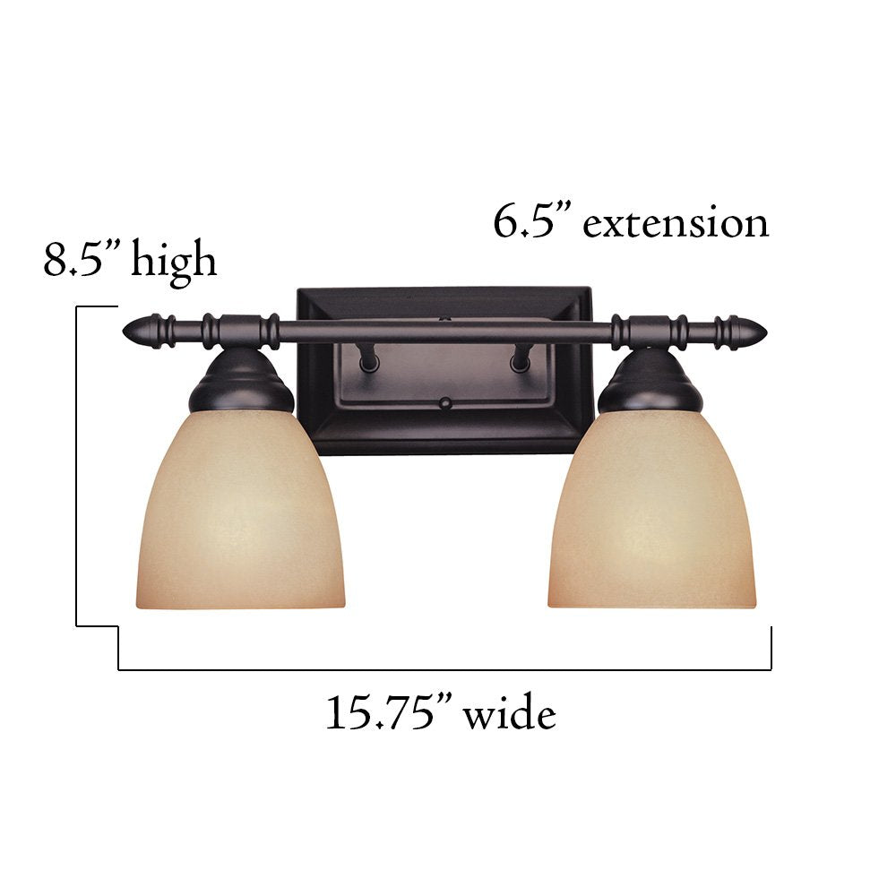 Designers Fountain 94002-ORB Apollo Collection 2-Light Bath Bar, Oil Rubbed Bronze Finish with Amber Sandstone Glass Shade