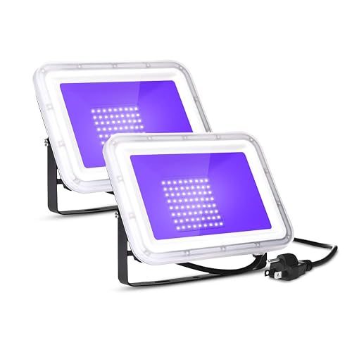 2 Pack 60W Purple LED Black Lights Flood Light with Plug(5ft Cable) , IP66 Waterproof, for , Stage Lighting, Aquarium, Body Paint, Fluorescent Poster