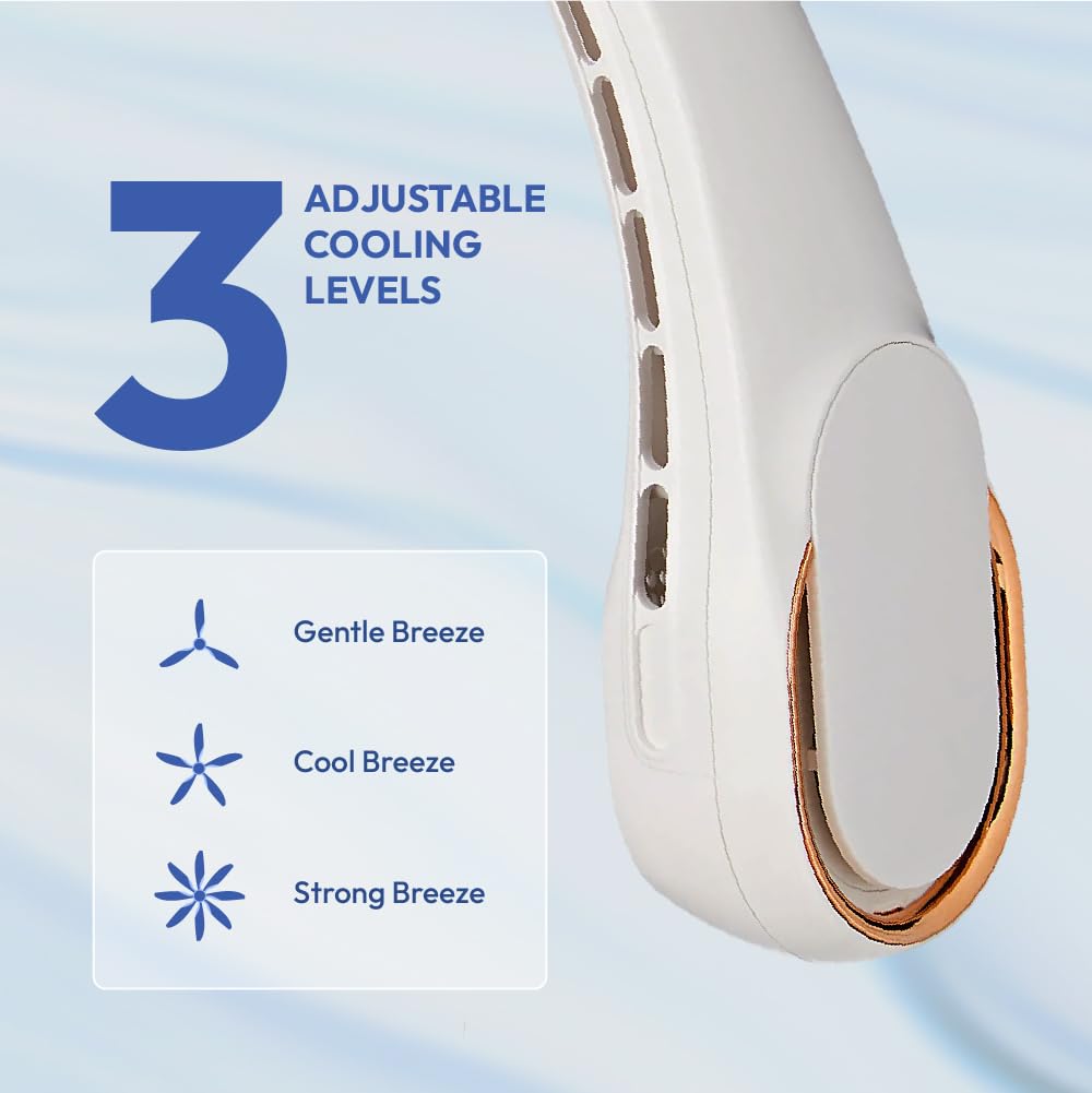 MAVIÉ Portable Personal Neck Fan, Cooling Hands Free Bladeless Fan, Rechargeable Long Battery Life, 360° Airflow With 3 Speeds, Lightweight Travel