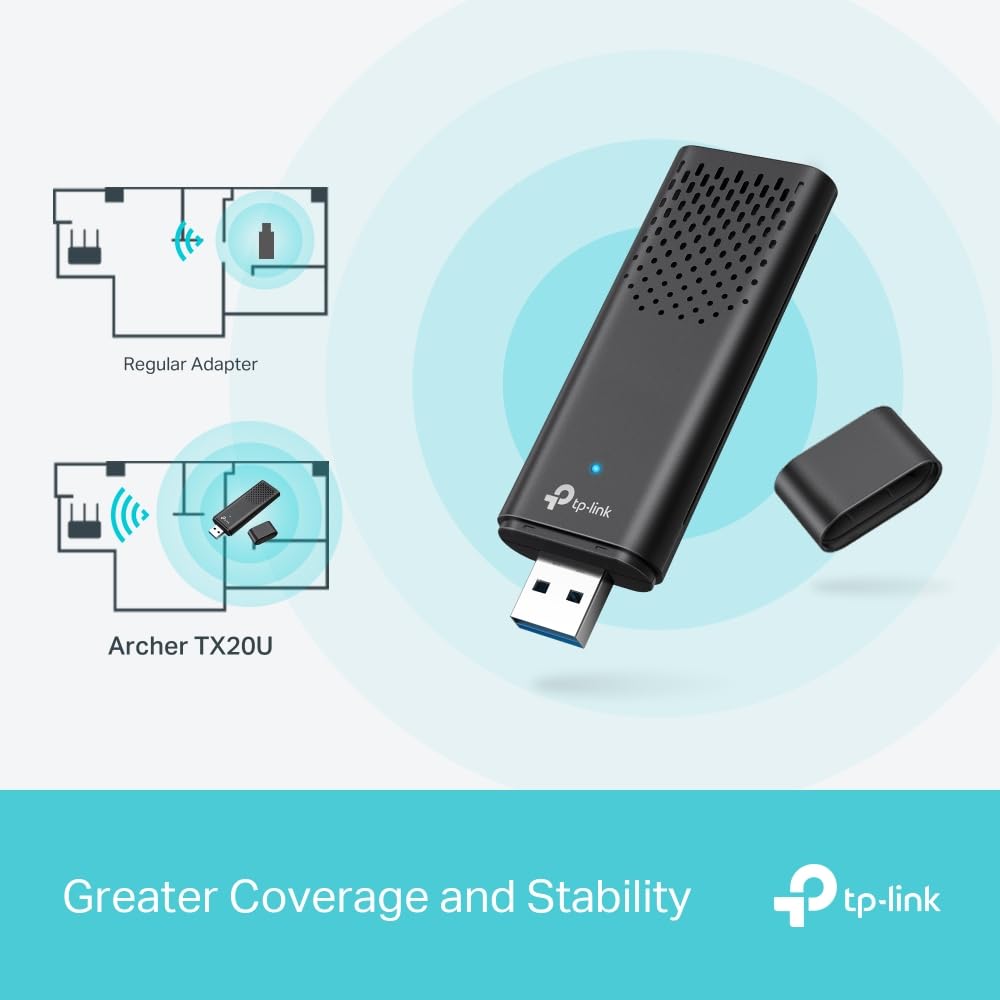 TP-Link AX1800 Dual Band Wireless USB Adapter Wi-Fi 6 (Archer TX20U) - Wireless USB Adapter with 2.4GHz, 5GHz Dual-Band Antenna, SuperSpeed USB 3.0