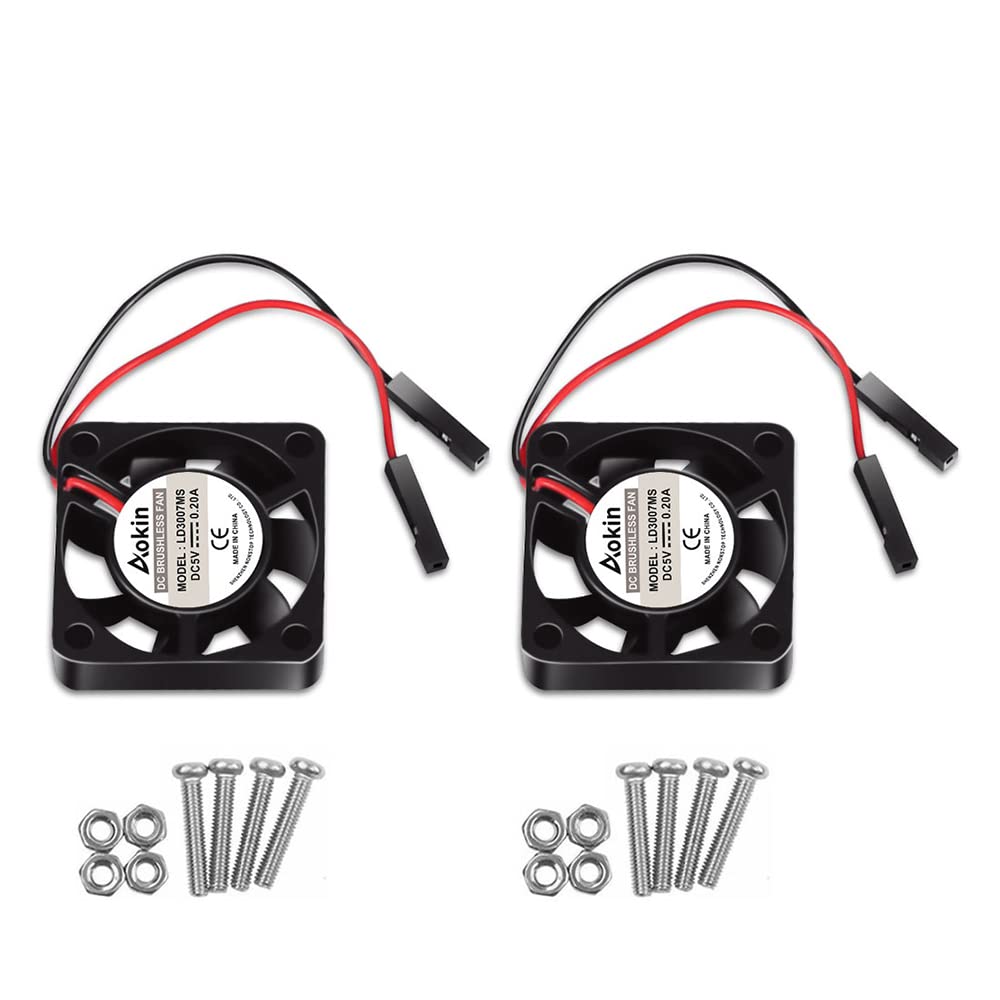 2Pcs 3007 Fan for Raspberry Pi 5 30x30x7mm Cooler Pi Brushless Cooling Case Fan 30MM 1.18in 3.3V 5V DC Quiet for Raspberry Pi 4, Pi 3 B+, Pi 3 B, 2