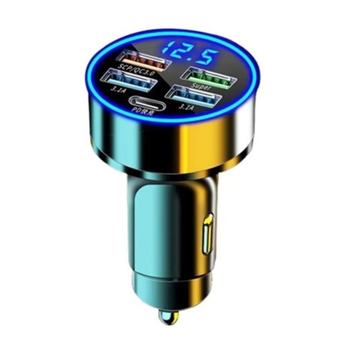 RDRKR 120W 5-Port Car Charger with PD Fast Charging & LED Voltage Display - USB C Cigarette Lighter Adapter (4 USB + 1 PD) for iPhone, Android