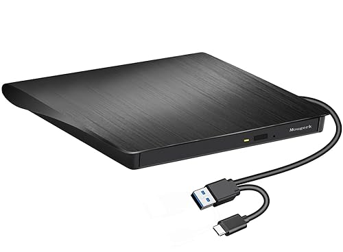 Mougerk External DVD CD Drive, USB 3.0 Type-C Ultra Slim Drives CD DVD RW Player/DVD CD ROM Drive/Writer/Rewriter/USB CD Burner Compatible with Mac