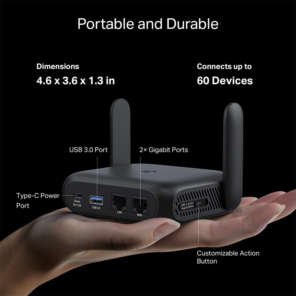 TP-Link Roam 6 AX1500 Portable Wi-Fi 6 Travel Router Dual-Band | Easy Public WiFi Sharing | Hotel/RV/Travel Approved | Phone WiFi Tether | USB C 3.0 |