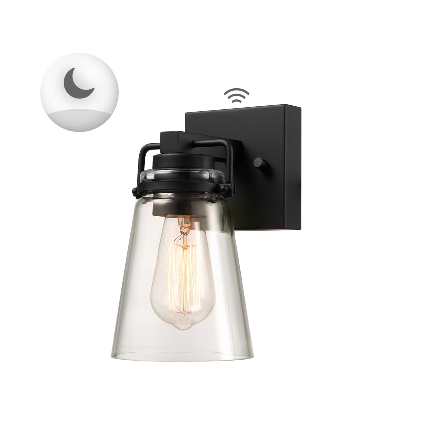 Globe Electric 60000174 1-Light Dusk to Dawn Outdoor Wall Sconce, Matte Black, Clear Glass Shade, E26 Bulb, Weather Resistant