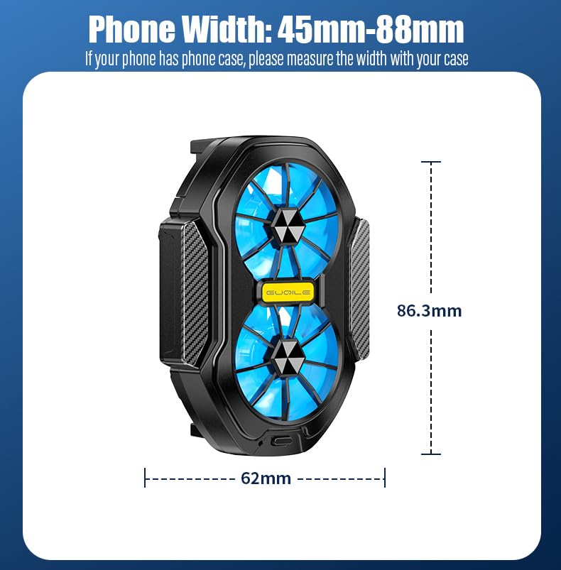 Mobile Phone Cooler with Dual Cooling fan, Cell Phone Radiator Heatsink for iPhone Android Smartphones with Rechargeable Battery, L2R2 Mobile Phone