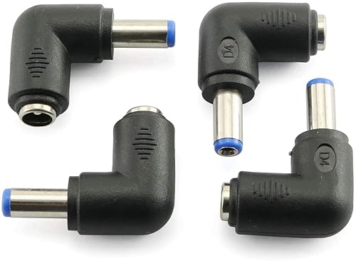 Longdex 4pcs 90 Degree 5.52.1 Mm Male Jack to 5.52.1MM Female Plug Right Angle L Shaped DC Power Connector Adapter for Laptop