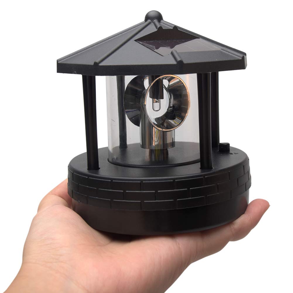 Solar Powered Lighthouse Garden Light,4.13 x 4.33 in, 360° Rotating LED Beacon, IP44 Waterproof Outdoor Decor Statue for Yard, Lawn, Patio, Balcony