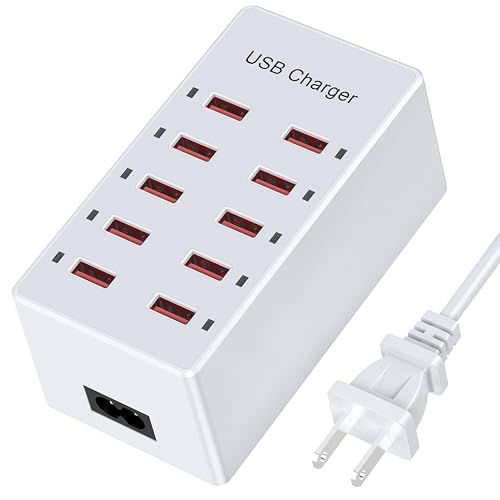 USB Charger 10-Ports Charging Station for Multiple Devices USB Wall Charger Power Hub Strip Smart Plug Charging Dock Block Compatible for iPhone