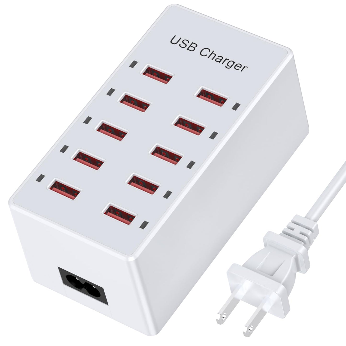 USB Charger 10-Ports Charging Station for Multiple Devices USB Wall Charger Power Hub Strip Smart Plug Charging Dock Block Compatible for iPhone