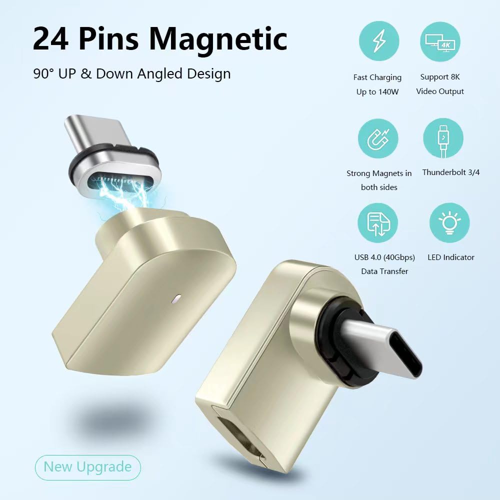 HESKUL Magnetic USB C Adapter - 140W Fast Charging, 8K@60Hz HD Video Output, 40Gbps USB4 Transfer - Compatible with Apple iPhone 15, MacBook Pro Mac…