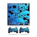 MightySkins Skin Compatible with Sony PlayStation 3 PS3 Slim Skins + 2 Controller Skins Sticker Blue Skulls