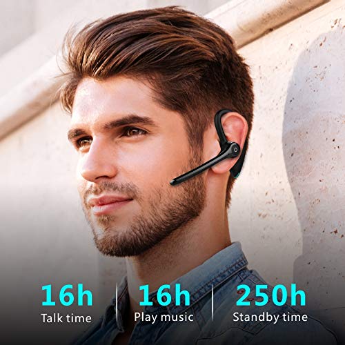 AYI Bluetooth Earpiece Headphone Dual Noise Cancelling Mic Painless Open-Ear Handsfree Stereo Sound Left/Right Changeable Earhook Earphones