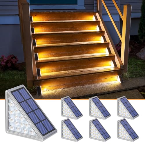 NIORSUN Solar Step Lights,6 Pack Warm White Solar Stair Lights Outdoor Waterproof IP67 Auto On Off,Solar Lights for Steps,Stair,Patio,Yard,Porch,Front