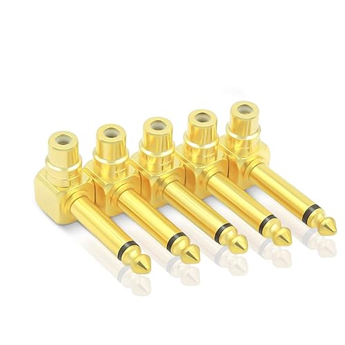 KUYIOHIFI RCA to 1/4" Audio Adapter, 90 Degree 6.35mm Mono Plug Male to RCA Female Connectors (6Pack)