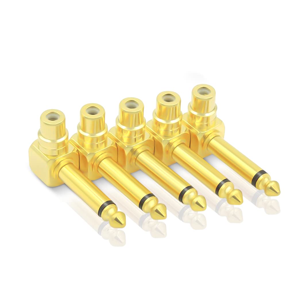 KUYIOHIFI RCA to 1/4" Audio Adapter, 90 Degree 6.35mm Mono Plug Male to RCA Female Connectors (6Pack)