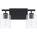 HomePlace Lighting 128521MB-449 Greyson Urban/Industrial Clear Seeded Glass Bathroom Vanity Wall Light, 2-Light 200 Total Watts, 9" H x 15" W, Matte