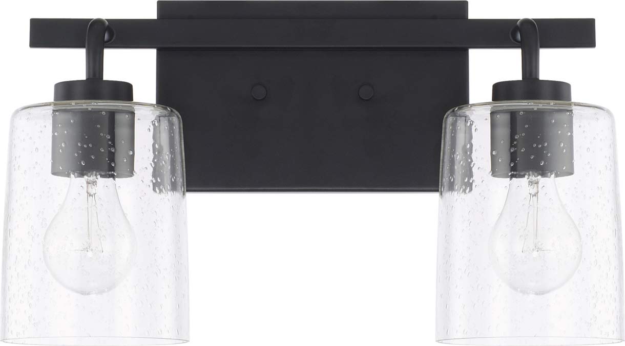 HomePlace Lighting 128521MB-449 Greyson Urban/Industrial Clear Seeded Glass Bathroom Vanity Wall Light, 2-Light 200 Total Watts, 9" H x 15" W, Matte