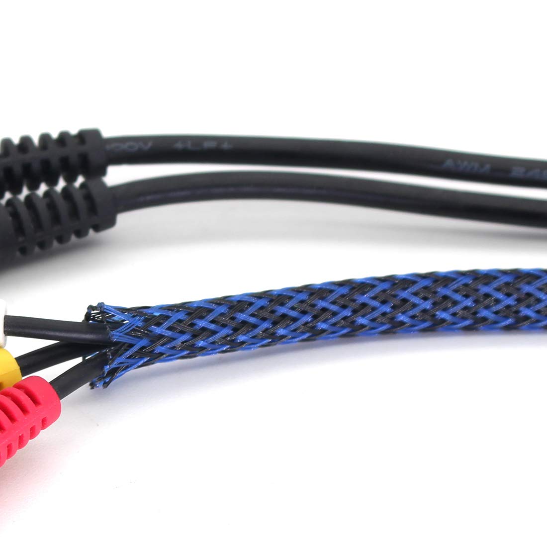 Black-Blue PET Expandable Sleeving Cord Protector Wire Loom Tubing Cable Sleeve for USB Charger Cable Power Cord Audio Video Cable Can Protect Cat Dog