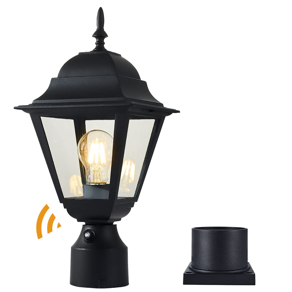 Windben Dusk to Dawn Outdoor Post Light,Waterproof Cast Aluminium Lamp Post Light Fixture,Post Lantern with Pier Mount Base,Matte