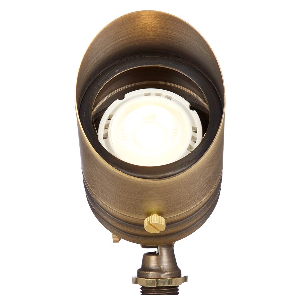 VOLT Fat Boy 12V Brass Outdoor Spotlight (Bronze) with 5W 2700K Warm White 400 Lumen MR16 LED Bulb for Low Voltage Landscape Lighting of Yard, Lawn