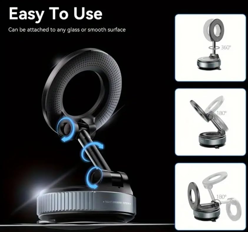 Car Phone Holder with Ultra Strong Vacuum Suction Cup - 360° Adjustable & Rotatable MagSafe Phone Mount for Car/Desk/Office/Gym/Mirror and Universal