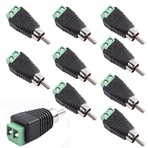 exgoofit RCA Male Plug to AV Screw Terminal Audio/Video Connector 10-Pack, RCA Plugs for Speaker Wire, Solderless Phono RCA Adapter