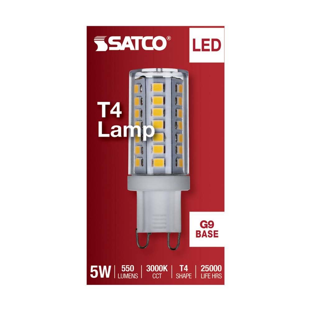 Satco S11234, G9 LED Bulb, T4, 3000K, Clear, Dimmable, Replacement Bulb, 5W