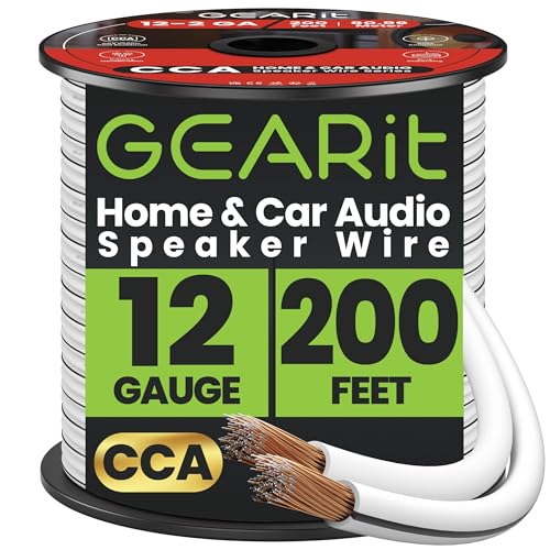 GEARit 12 Gauge Speaker Wire - 200ft, Flexible Speaker Cable with Polarity Markings & Foot Markers,12/2 Conductor Audio Cable for Home Theater, Car