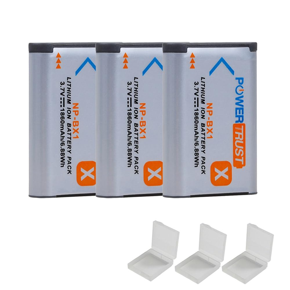 PowerTrust 3X NP-BX1 Battery for Sony NP BX1/M8 Cyber-Shot DSC-HX80 RX1 RX1R RX100 RX1RII H400 HX300 HX50V HX90V WX300 WX350 HDR-AS10 Cameras