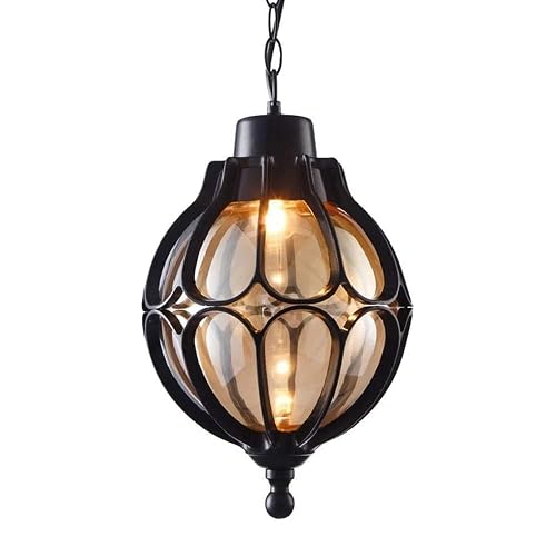 SLAWA Outdoor Pendant Light For Porch Farmhouse Exterior Hanging Lights With Adjustable Chain Anti-Rust Aluminum With Ball Amber Glass Waterproof