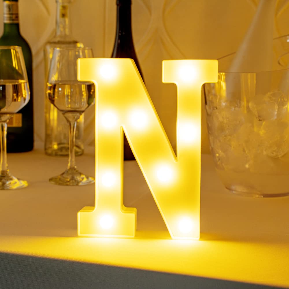 Restaurantware Illumify 6.6 x 1.2 x 8.7 Inch Light Up Letter 1 Durable Marquee LED Light - Letter N Touchproof White Plastic Party Light Keyhole Slot