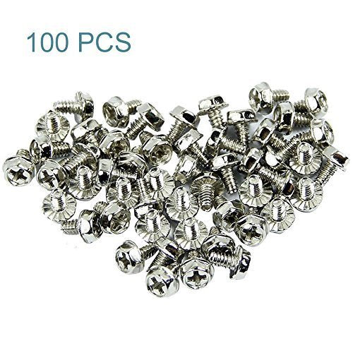 Maxmoral 100pcs Toothed Hex 6/32 Screw 6-32 Computer PC Case Hard Drive Motherboard Mounting Screws