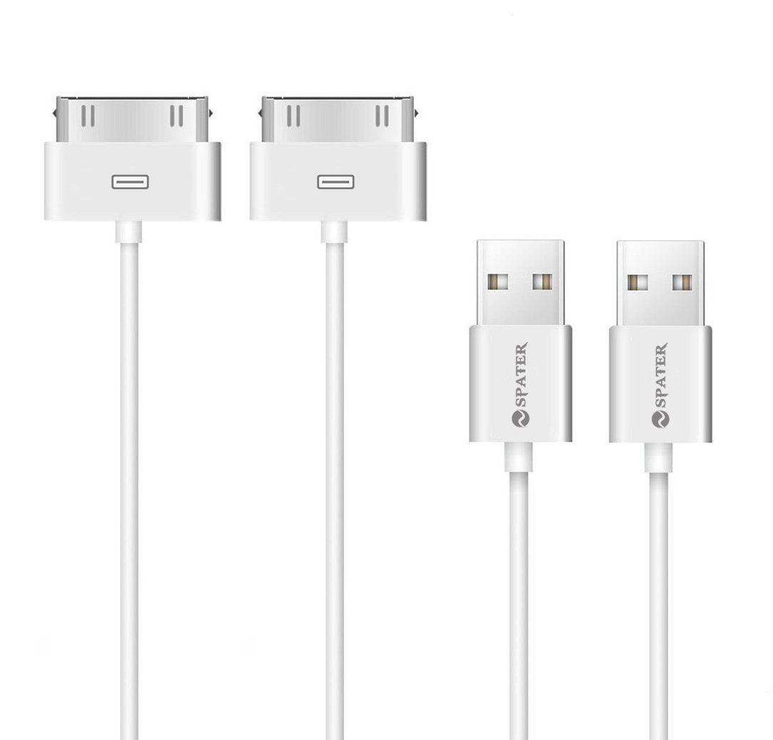 Spater iPhone 4s Cable, 30-Pin USB Sync and Charging Data Cable for iPhone 4/4S/3G/3GS, iPad 1/2/3, and iPod (5'/1.5 Meter) - Pack of 2