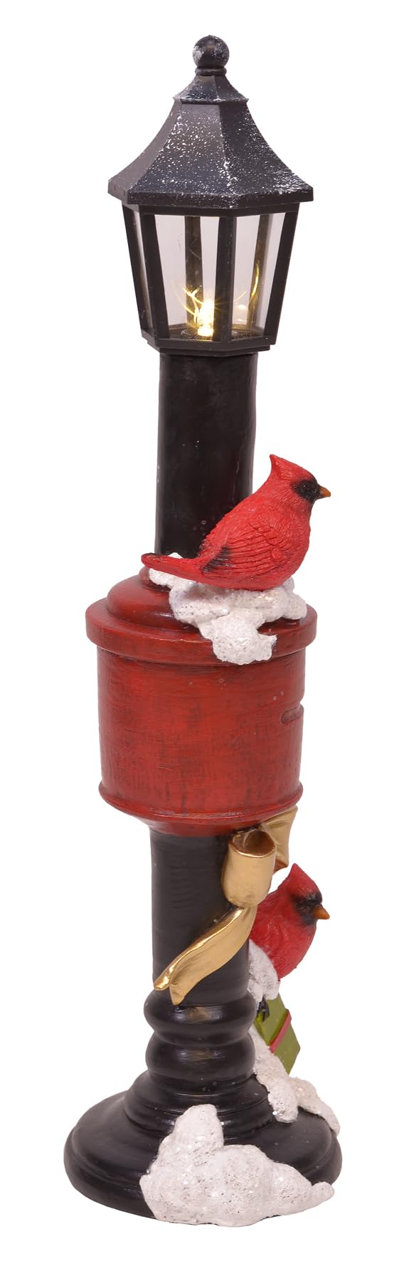 Mark Feldstein & Associates Resin Mailbox Lamp Post with Cardinals Figurine Holiday Decor with Built in LED Light, 15 Inch