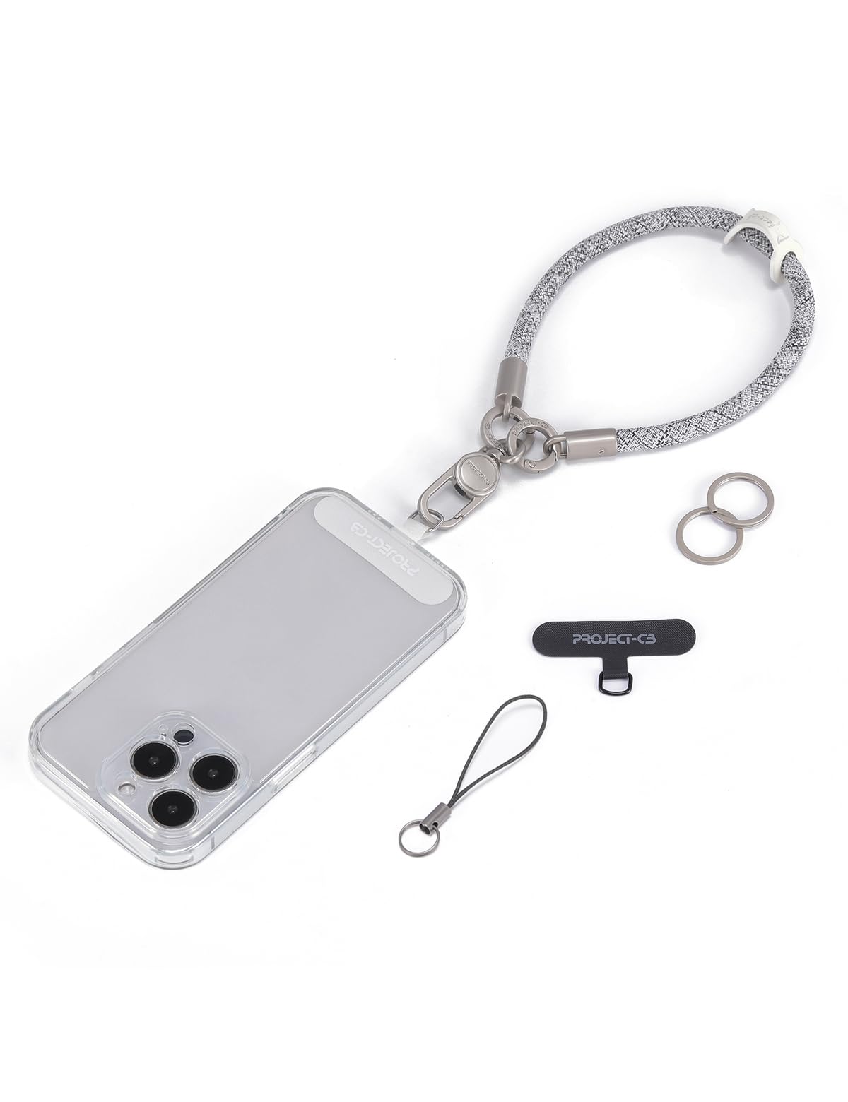project-cb Phone Wrist Strap 1,Tether Tab 2,Phone Wristlet,Lanyard Wrist Strap,Key Holder,KeyChain,KeyRing×2(FoggyBlack-S)