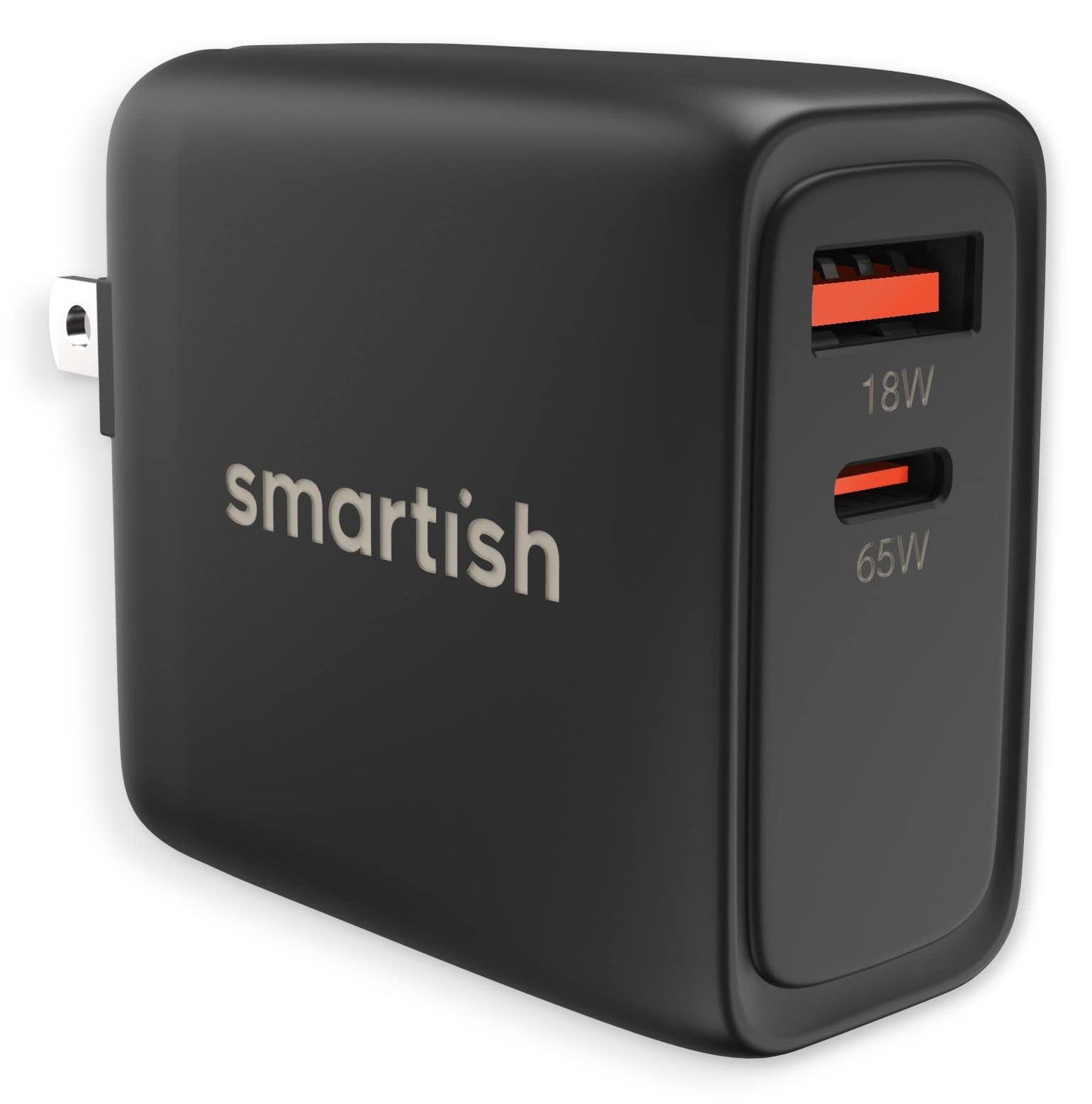 Smartish USB-C/USB Wall Charger for iPhone 17,16,15 & MacBook - Charge Shack-2 Port 65W Quick Charger - Type C Power Brick Wall Plug - Compatible