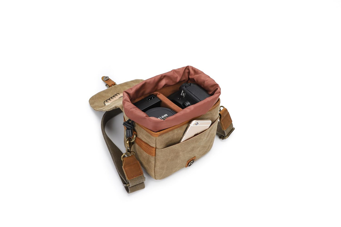 Vintage Canvas DSLR/SLR Camera Bag - Thick Protective Case for Camera and Lens - Water Resistant - Sling Shoulder Bag for Photography, Hiking