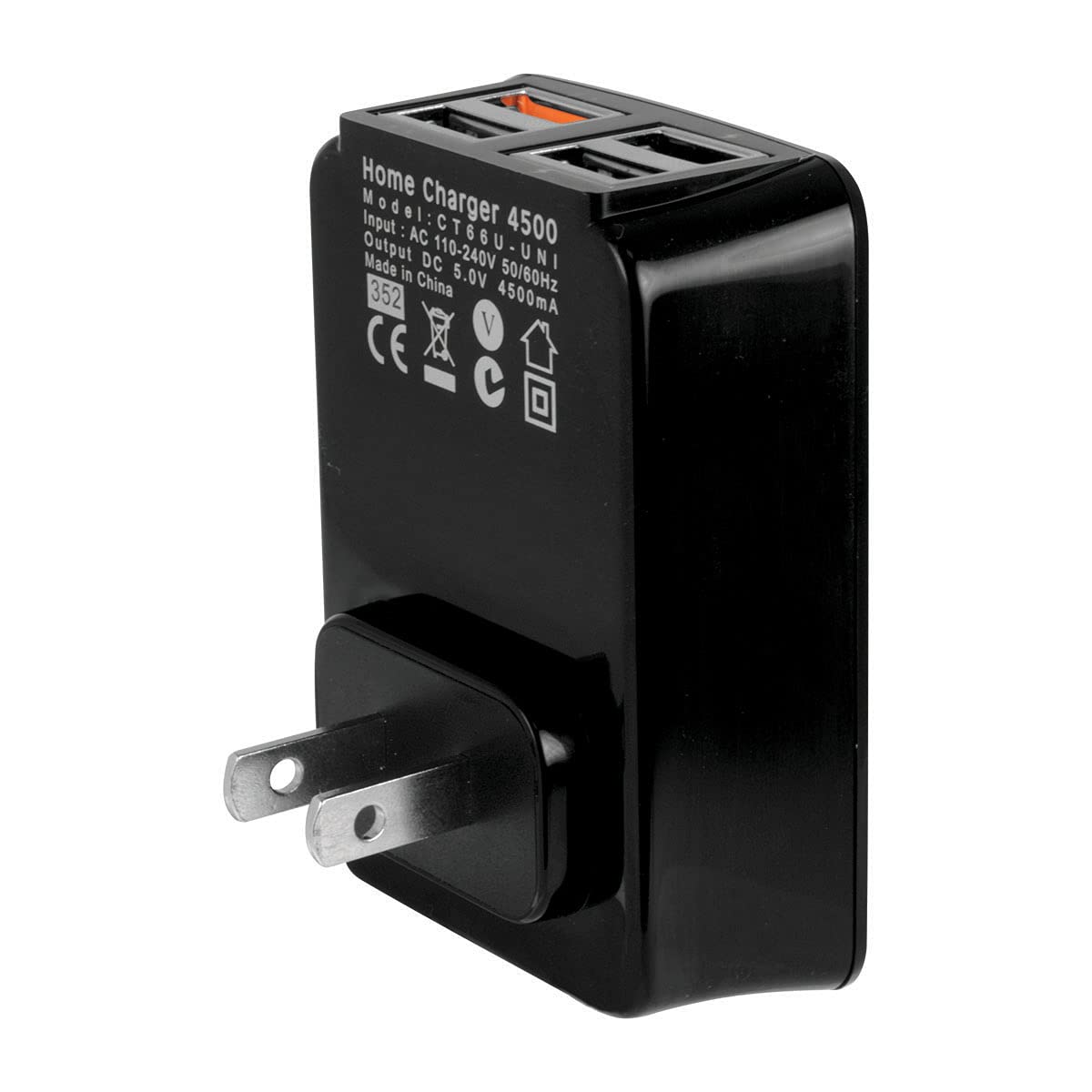 ARCTIC Home Charger 4500 - 4-Port USB Portable Wall Charger, 4.5A Total Output, Fast Charging, Modern Sleek Style, Black