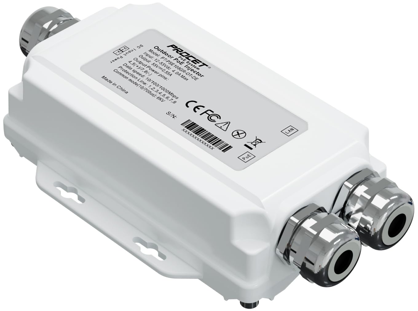 PROCET Gigabit PoE Injector 30W Outdoor IEEE802.3AT, 6KV Surge Protection, Aluminum Alloy IP67 Waterproof, Wide Temp -40? to 149? for Unifi E7, Sisco