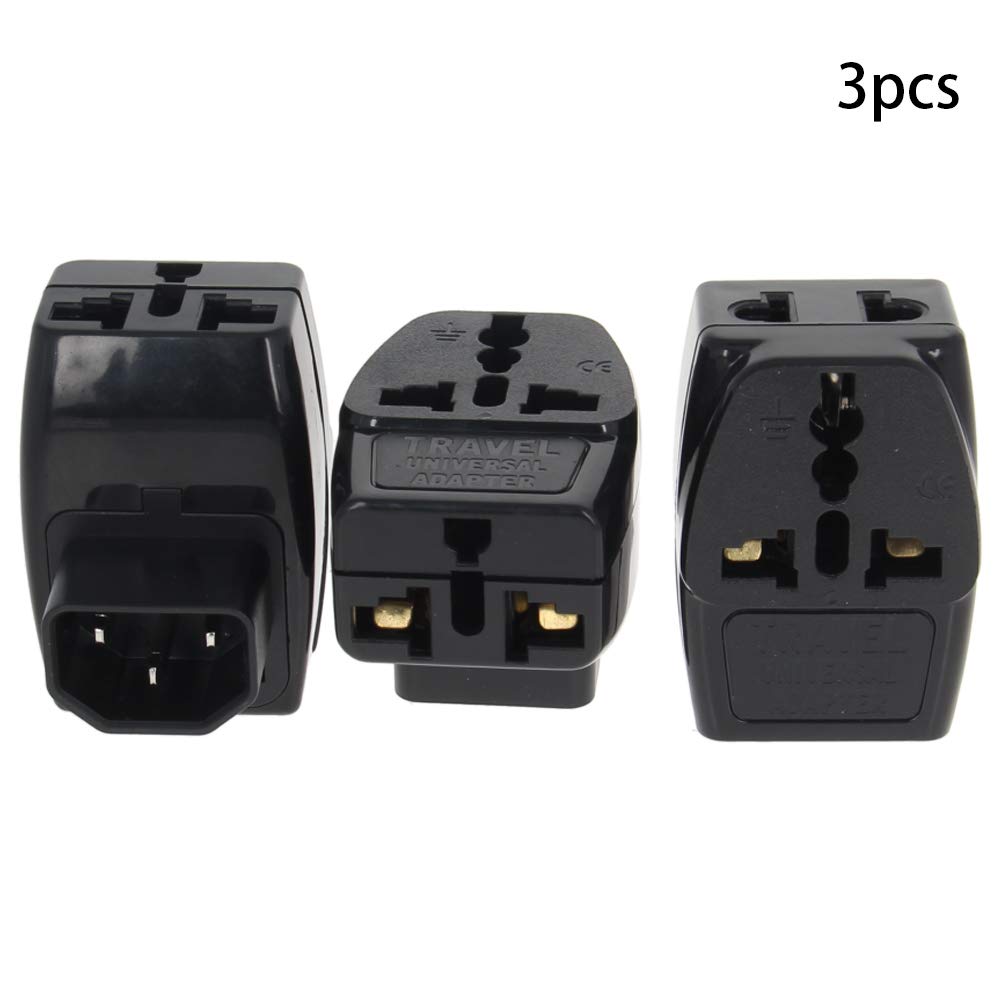Fielect IEC320 C14 Male to Universal Female Power Socket Adapter Right Angle C14 to Universal AC Socket Power Adapter Converter, 3Pcs