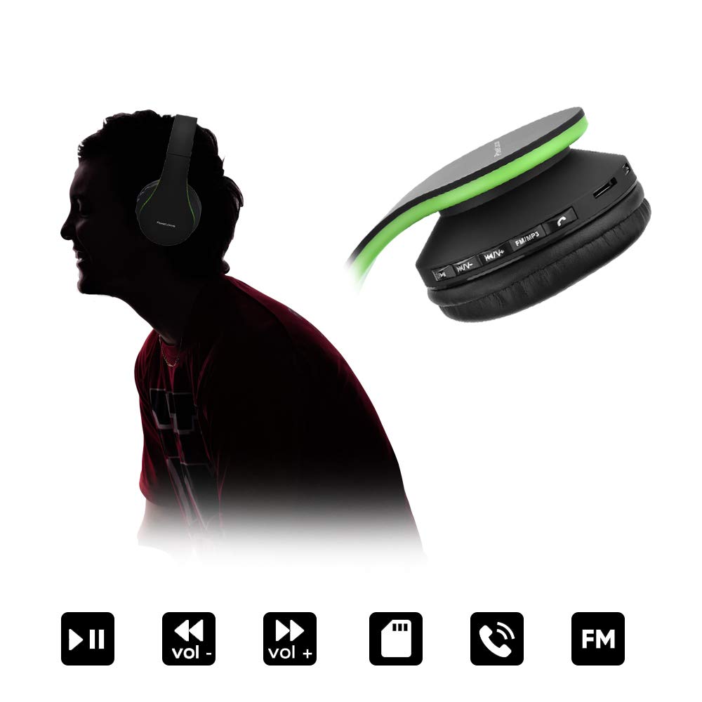 PowerLocus Wireless Bluetooth Over-Ear Stereo Foldable Headphones, Wired Headsets Rechargeable with Built-in Microphone for iPhone, Samsung, LG, iPad…